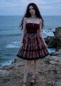Gothic Floral Print Mini Skirt