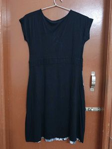 Chic Black Dress with White Lace Detail