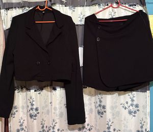 Chic Black Blazer and Skirt Set