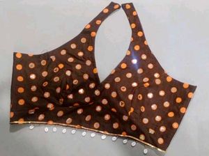 Stylish Polka Dot Blouse with Mirror Work