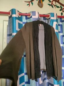 Green Shrug With Black Net Lace