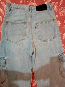 Light Wash Denim Cargo Jeans