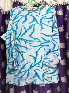 Blue Abstract Print Long Sleeve Top pant