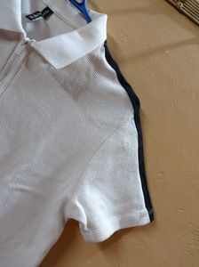 White Polo T-shirt with Black Stripes