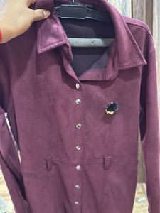 Burgundy Button-Up Midi Dress