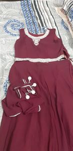 Wine color lehenga wid daughter combo too