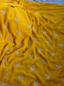 Embroidered Yellow Saree