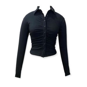 Chic Black Ruched Button-Up Top