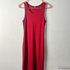 Red Sleeveless Midi Dress