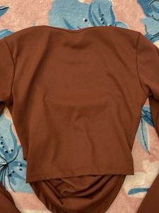 Brown Long Sleeve Crop Top