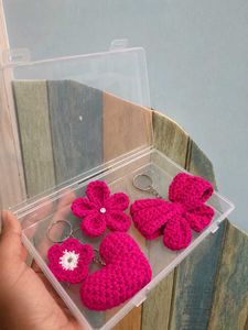 Keychain Set of 3 - Heart, Flower, Bow