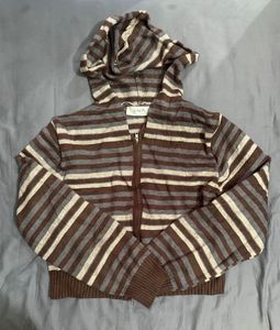 Striped Cropped Zip-Up Sweater