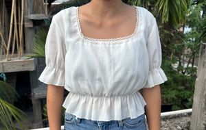 White Ruffled Square Neck Top