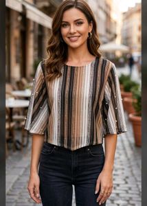 Striped Pearl Sleeve Blouse