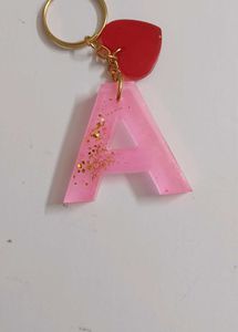 Letter A Keychain - Blue Glitter &amp; Pearls