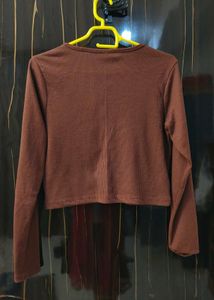 Brown Long Sleeve Crop Top