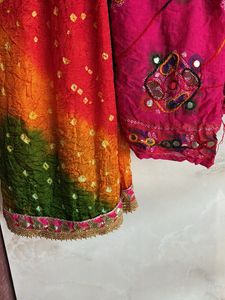 Vibrant Pink &amp; Orange Embroidered Saree