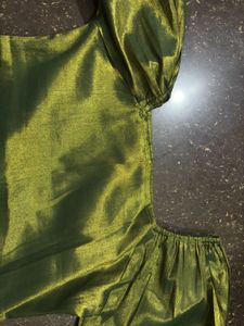 Anouk Shimmering Green Kurta with Puffed Sleeves