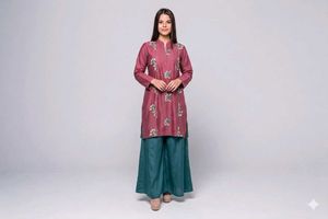 Maroon Embroidered Kurta with Teal Palazzo Pants