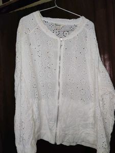 White Broderie Anglaise Zip-Up Jacket