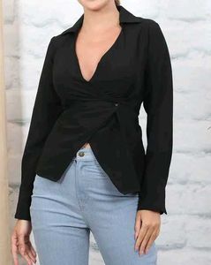 Chic Black V-Neck Wrap Top