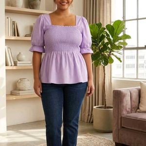 Purple Smocked Peplum Top