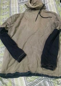 Distressed Hoodie with Stripe Detail