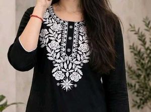 Black Embroidered Kurta Top