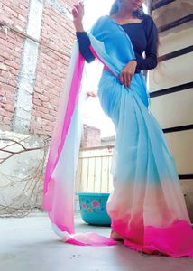 Beautiful Ombre Blue & Pink Saree