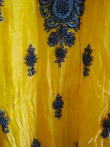 Yellow Kurta with Dark Blue beads Embroidery