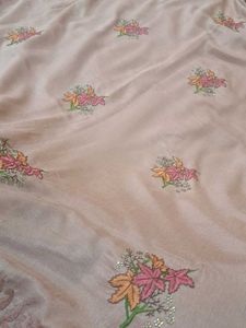 Elegant Peach Lakhnavi  work  Saree