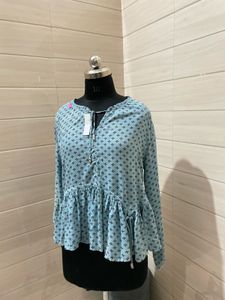 Blue Printed Peplum Top