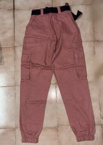 Dusty Rose Cargo Pants with Belt