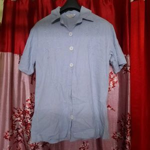 Light Blue Embroidered Button-Up Shirt