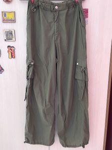 Olive Green Parachute Cargo Pants
