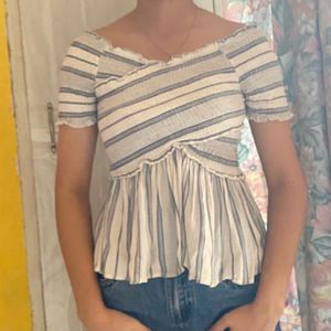 Striped Off-Shoulder Peplum Top