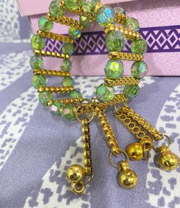 Green Beaded Gold-Tone Bracelet