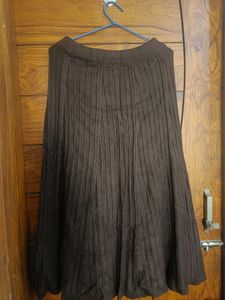 Brown Pleated Knit Midi Skirt