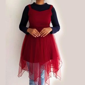 Maroon And Blue Net Dress / Top