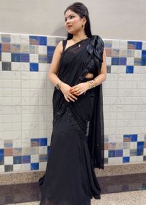 Elegant Black Sequined Saree