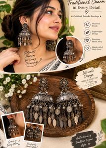 Oxidized Silver Jhumka Earrings