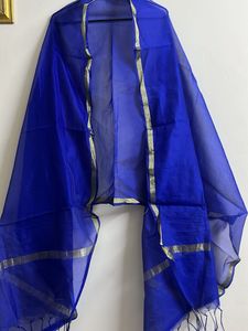 Royal Blue Sheer Dupatta with Gold Border
