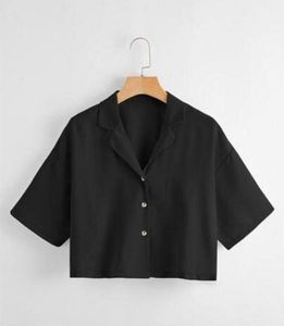 Stylish Black Cropped Collared Shirt