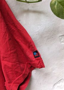 Men's Red V-Neck T-Shirt with American Flag Graphi