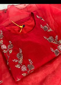 Elegant Red Embroidered Kurta Set