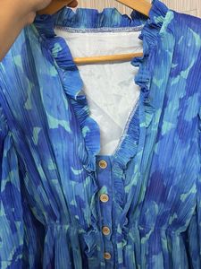 Blue Floral Print Button-Up Dress