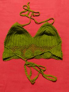 Olive Green Crochet Halter Bralette Top