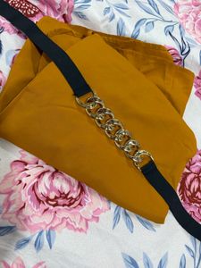 Casual Mustard Dress With Free Waist Black Belt