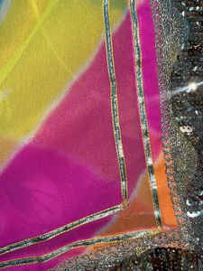 multicolour Vibrant Rainbow Striped georgette Sare