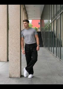 Black Cargo Pants with Contrast Stitching